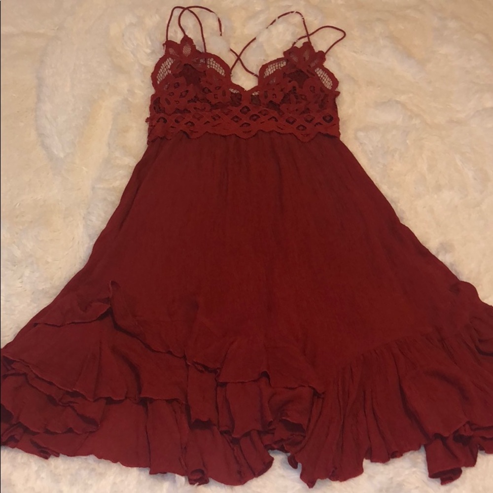 FREE PEOPLE Adella Lace Mini Dress Dark Cherry - Picture 8 of 14